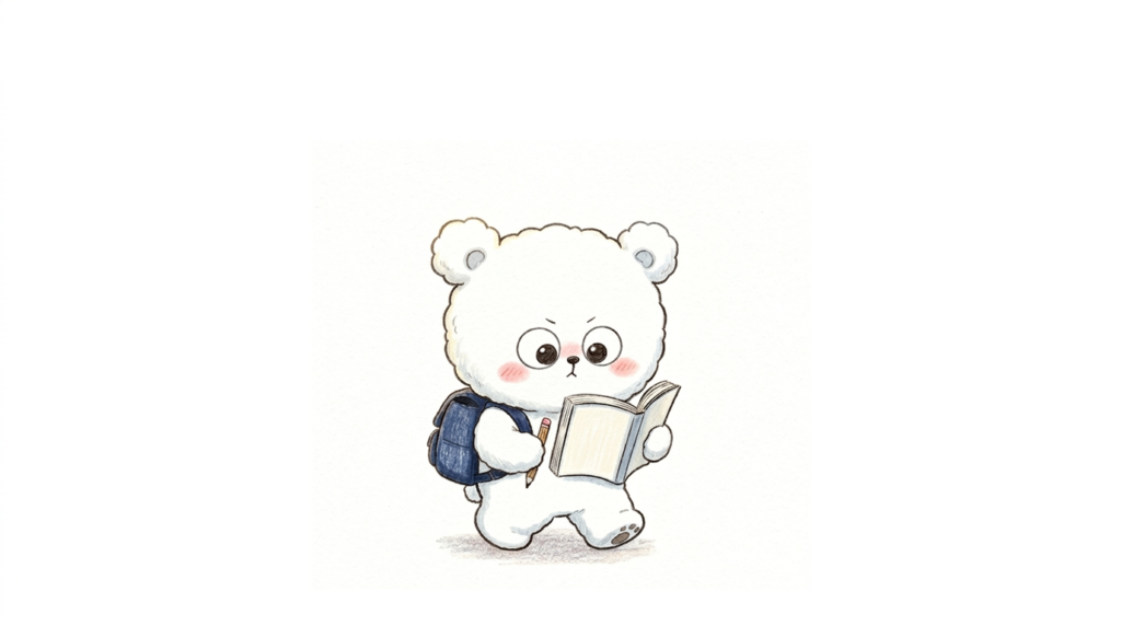 Cute white bear character PopGom reading a book and studying illustration